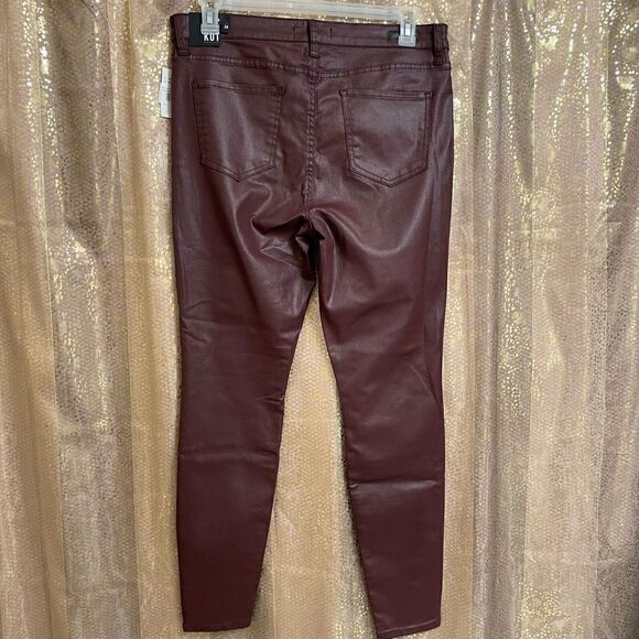 Kut from the Kloth Mia High Rise Skinny Wet Look Bordeaux Jeans 14 NWT - Picture 2 of 11